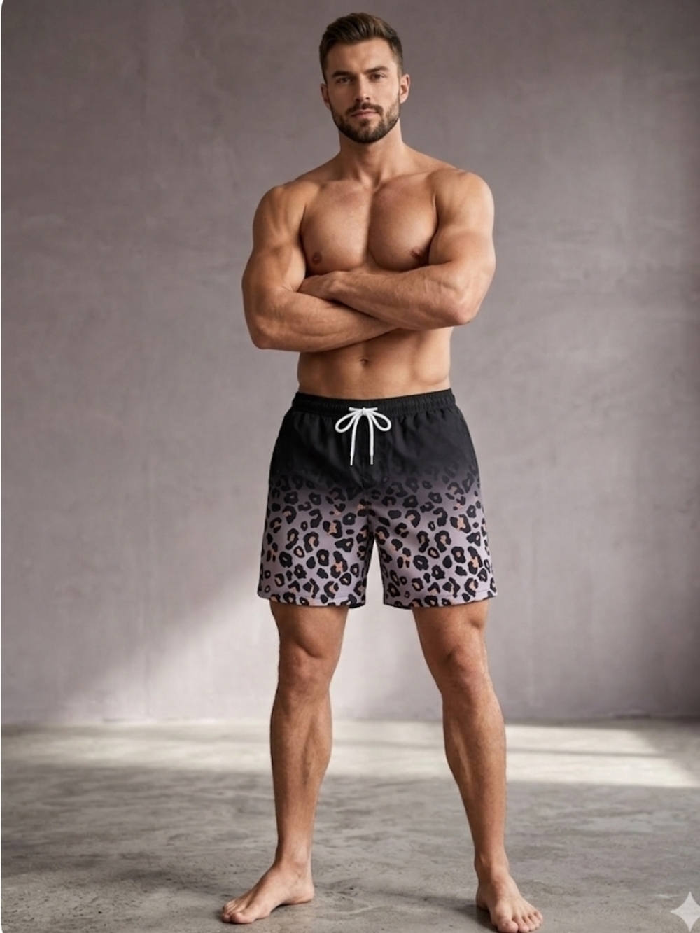Men's Black Gradient Leopard Print Trunks